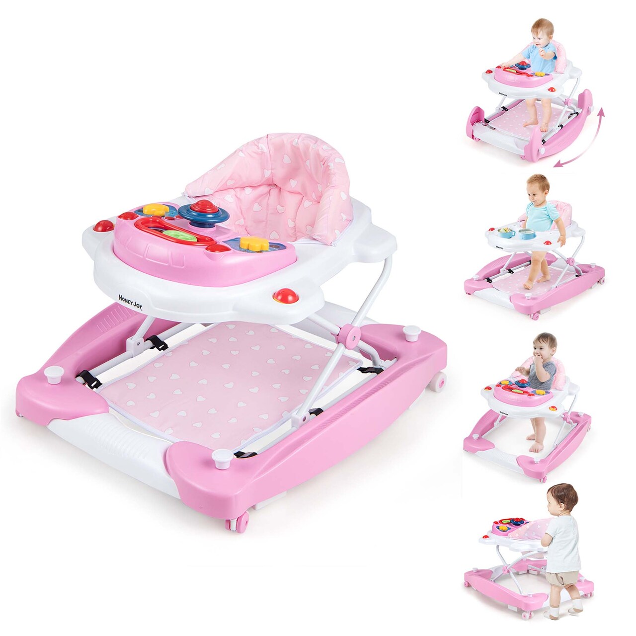 Costway 6 in 1 Baby Walker Adjustable Toddler Walker & Activity Center with Music Tray Blue/Green/Grey/Pink